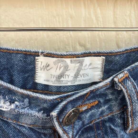 Free People We The Free Lasso Shorts Women's 27 Blue Denim Button Fly Distressed - Picture 4 of 9
